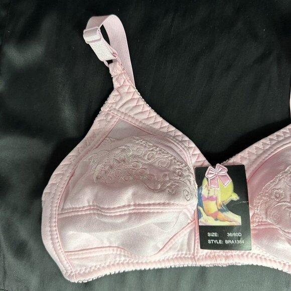 Pink Bra 36D No Underwire Soft Comfortable Fit With Embroidered Floral Grapes - Picture 2 of 9